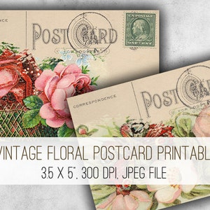 DIGITAL Vintage Floral Postcards Digital Collage Sheet Download - 1016 - Digital Paper - Instant Download Printables