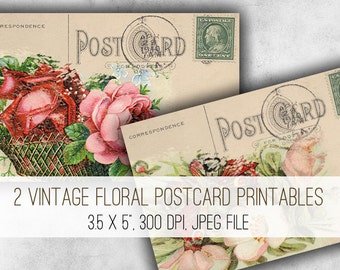 DIGITAL Vintage Floral Postcards Digital Collage Sheet Download - 1016 - Digital Paper - Instant Download Printables