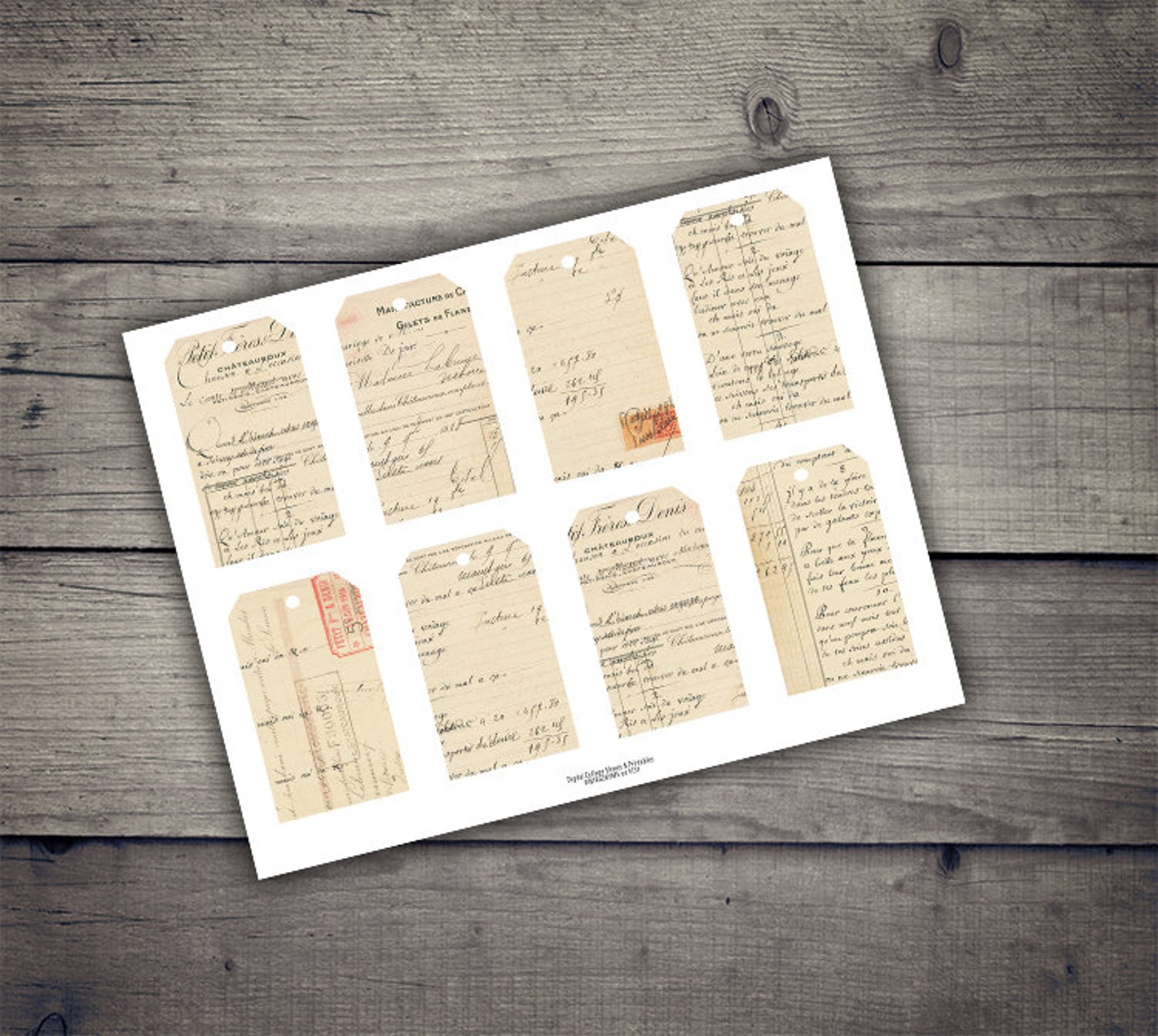 DIGITAL Vintage Handwritten Ephemera Tags Digital Collage Sheet ...