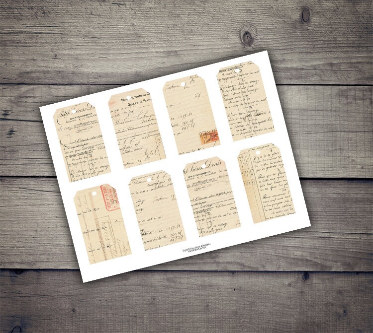 DIGITAL Vintage Handwritten Ephemera Tags Digital Collage Sheet ...
