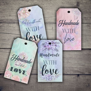 DIGITAL Handmade with Love Floral Gift Tags Digital Collage Sheet Printables image 3