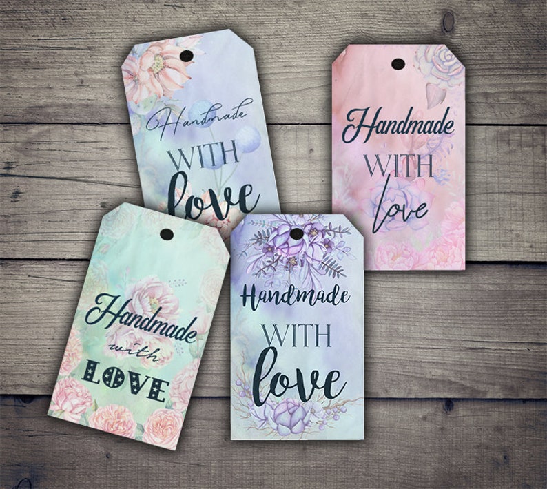 DIGITAL Handmade with Love Floral Gift Tags Digital Collage Sheet Printables image 3