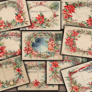 Cartes postales de Noël vintage numériques, couronne de Noël imprimable, kit de journal indésirable, téléchargement de cartes de Noël - VBM3248