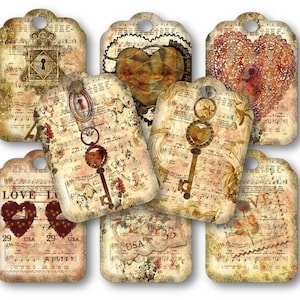 DIGITAL Vintage Schlüsselanhänger Digital Collage Sheet Download - 173 - Digitales Papier - Instant Download Printables