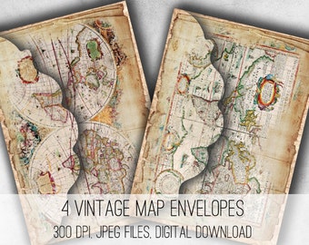 DIGITAL Vintage Maps Envelopes - Digital Collage Sheet Download -1035- Digital Paper - Instant Download Printables