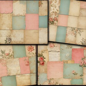 Vintage Floral Paper Backgrounds: Shabby Grunge Ephemera (Digital Download)