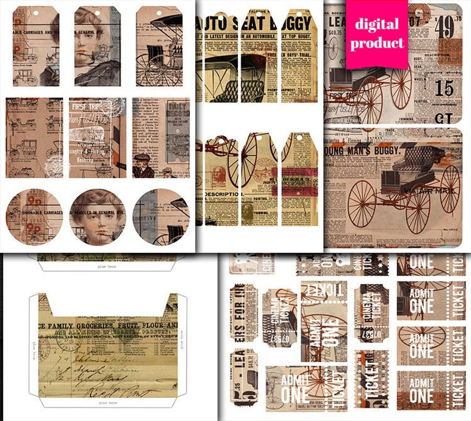 DIGITAL Vintage Junk Journal Kit - Printable Grunge Ephemera Download ...