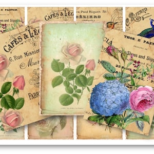 Floral French Label Collage Sheet: Printable Digital Images (Digital Download)