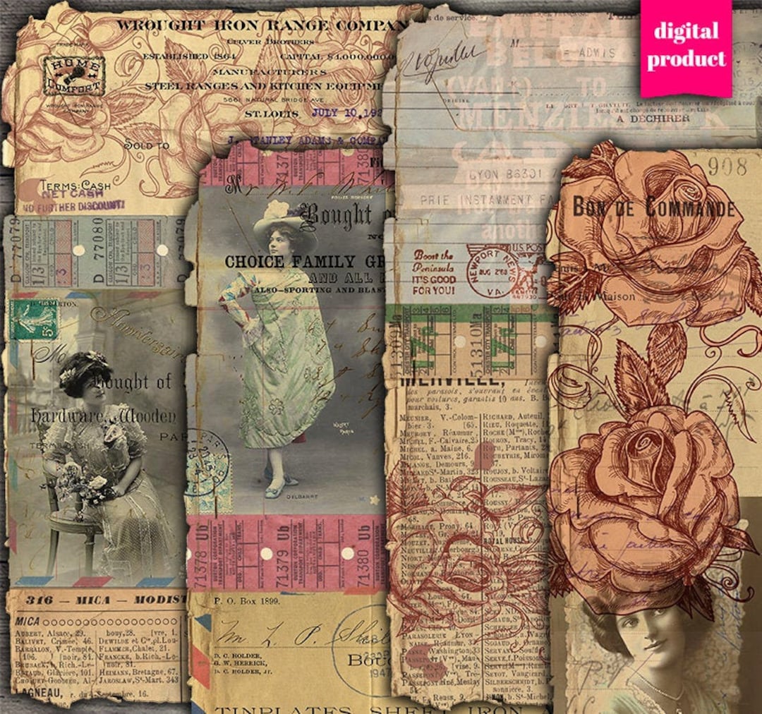 Vintage Grunge Ephemera Collage Sheets: Printable Digital Download - Etsy