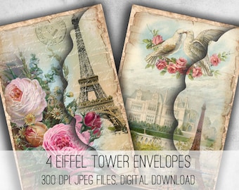 DIGITAL Love in Paris Envelopes - Digital Collage Sheet Download -1038- Digital Paper - Instant Download Printables