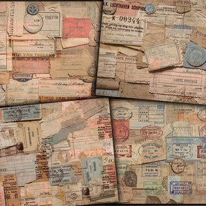 DIGITALE Vintage reiszegels Ephemera - Digitale postcollageblad downloaden - Grunge Postal Junk Journal Kit - VBM3233
