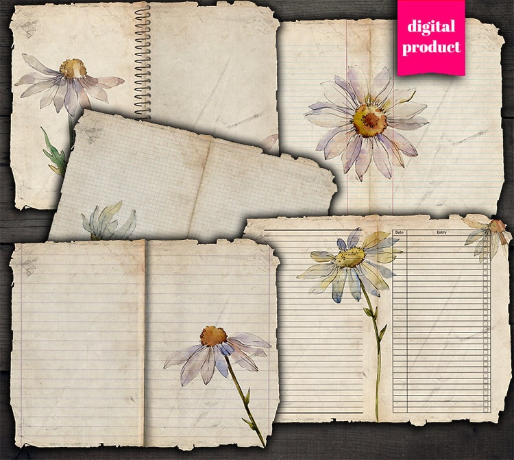 DIGITAL Grunge Floral Junk Journal Pages Printable Grunge - Etsy