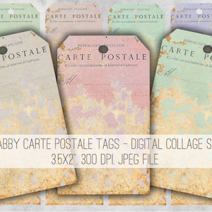 DIGITAL Carte Postale Tags Digital Collage Sheet Download - 969 - Digital Paper - Instant Download Printables