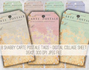 Carte Postale Tags: Shabby Chic Digital Collage Sheet (Digital Download)