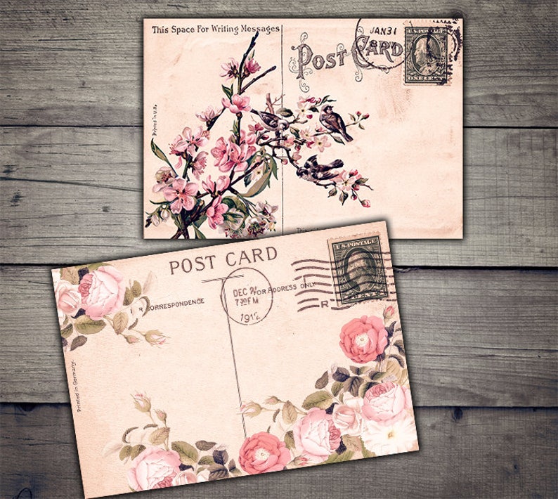 Vintage Floral Postcards Digital Paper Printables Digital Collage Sheet
