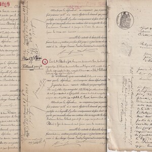 May include: A close-up of a handwritten document with several stamps and signatures. The document is dated October 14, 1859. The text is in French.