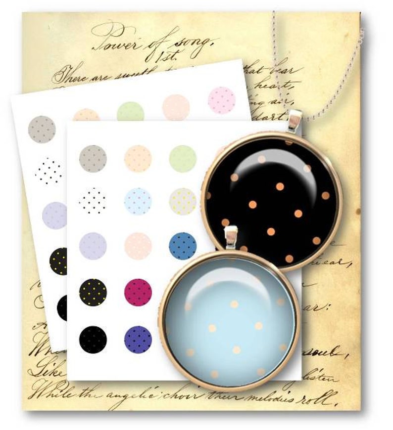 DIGITAL Polka Dot 1 inch Circle for Jewelry Pendants Digital Collage Sheet Download 418 Instant Download Printables image 1