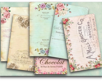DIGITAL Floral Ephemera Cards Digital Collage Sheet Download - 863 - Digital Paper - Instant Download Printables
