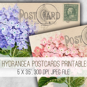 DIGITAL vintage Hydrangea Postcards Digital Collage Sheet Télécharger - 1020 - Papier numérique - Instant Download Printables