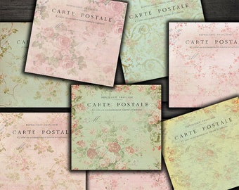 DIGITAL Digital Floral Carte Postale Images for Coasters