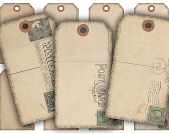 Vintage Postcard Tags: Digital Collage Sheet (Digital Download)