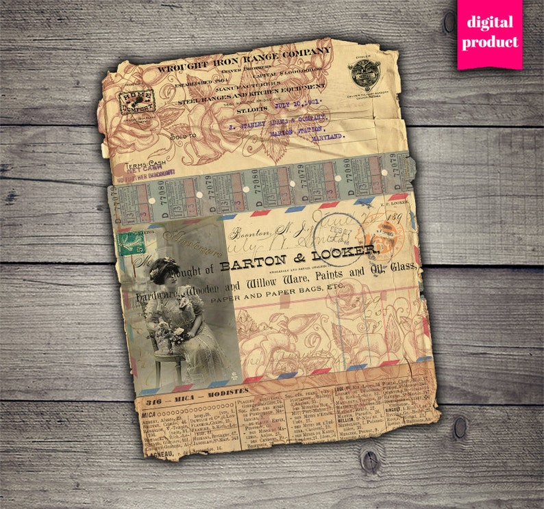 Vintage Grunge Ephemera Collage Sheets: Printable Digital Download - Etsy