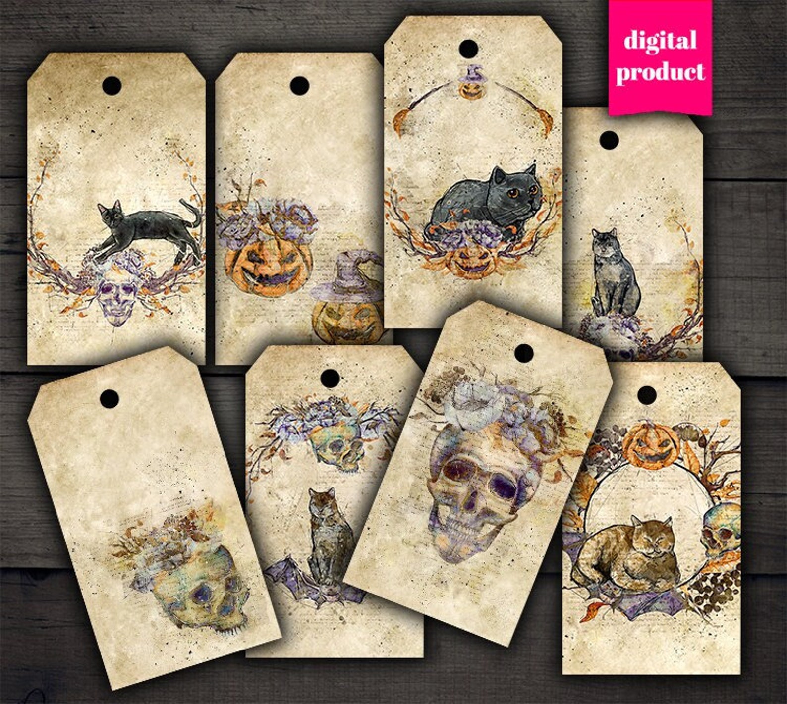 DIGITAL Halloween Gift Tags Grunge Halloween Halloween - Etsy