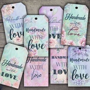 DIGITAL Handmade with Love Floral Gift Tags Digital Collage Sheet Printables image 1