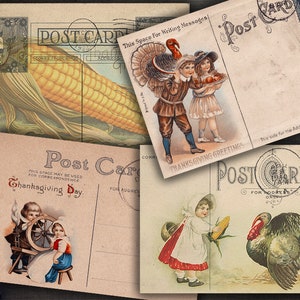 DIGITALE Vintage Thanksgiving Postkarten - Digital Collage Sheet Download