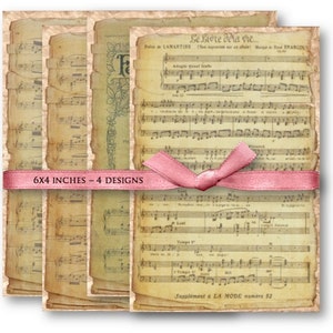 Vintage Music Sheet Backgrounds: 4 Digital Collage Designs (Digital Download)