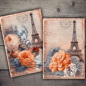 DIGITAL Vintage Paris Eiffel Tower Postales - Digital Paper Printables