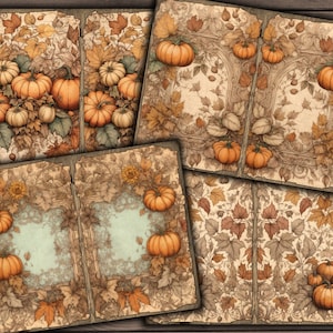 Vintage Fall Digital Paper: Pumpkin & Leaves Junk Journal (Digital Download)