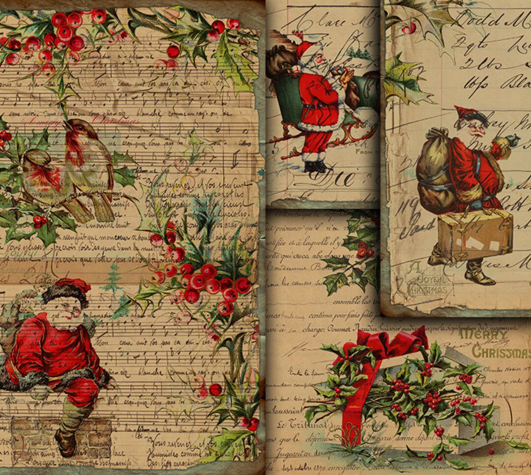 DIGITAL Vintage Christmas Printable Junk Journal Ephemera - Digital ...