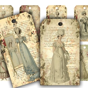 Digital Digital Images - Digital Collage Sheet Download - Jane Austen Gift Tags - 319 - Carta digitale - Instant Download Printables