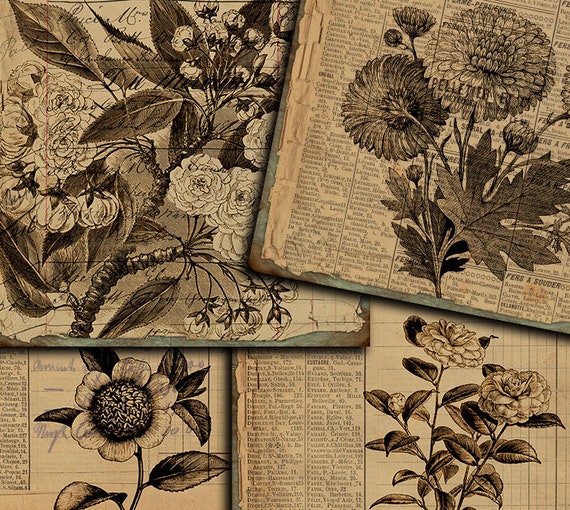 DIGITAL Vintage Botanical Junk Journal Ephemera - Digital Collage