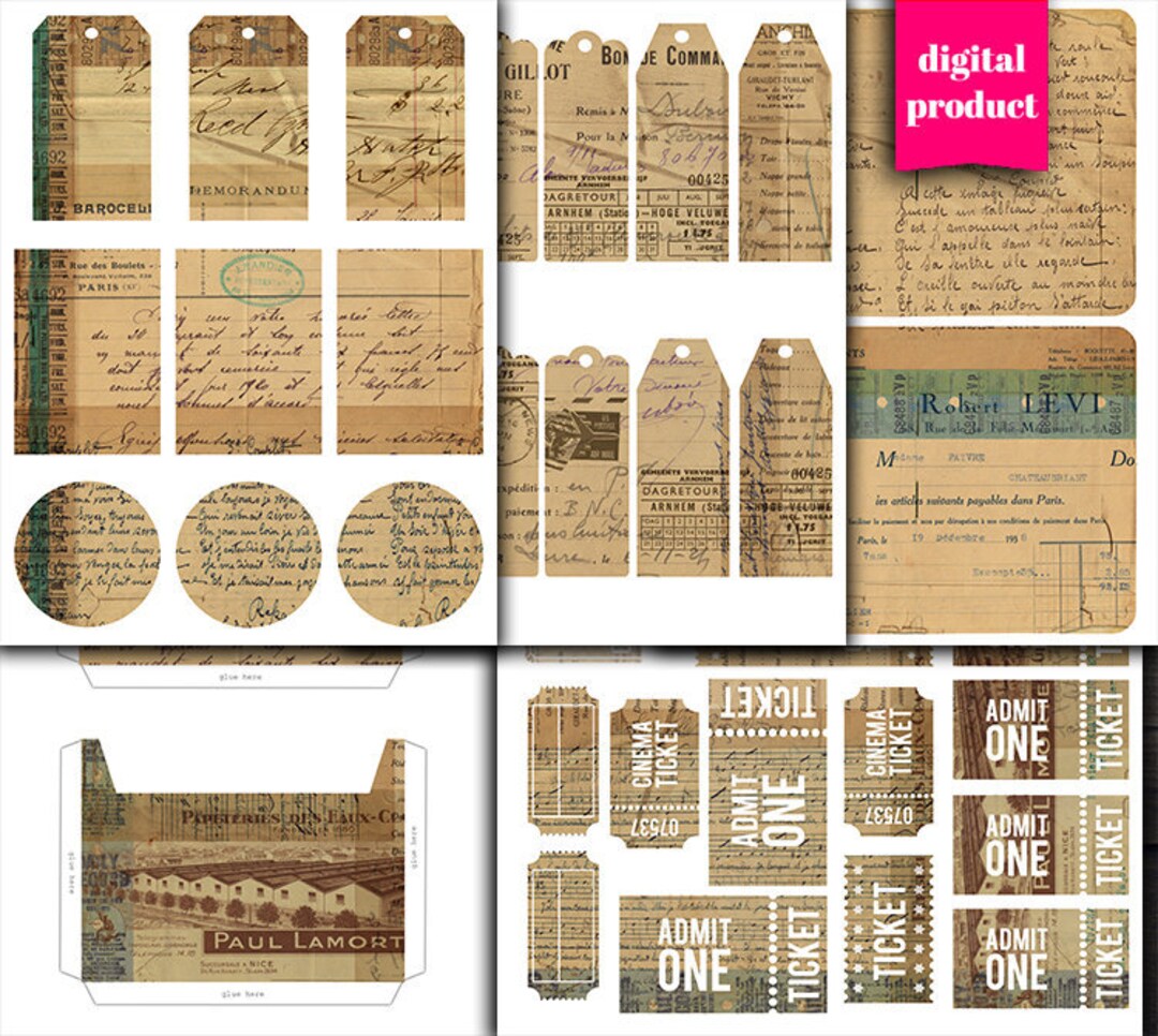 DIGITAL Vintage Ephemera Junk Journal Kit Printable Grunge - Etsy