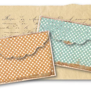 DIGITAL Shabby Polka Dot Envelopes Digital Collage Sheet Descargar -547- Papel Digital - Descarga Instantánea Imprimibles