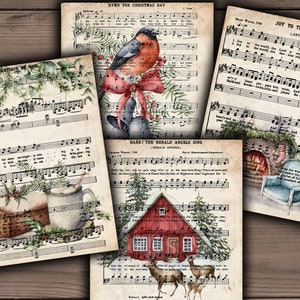 Kerstliedjes, Bladmuziek, Afdrukbaar, Victoriaanse kerst, Muziek, Efemere grunge, Efemere grunge, Christmas Junk Journal downloaden- VBM3205