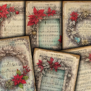 Canzoni natalizi vintage digitali, spartiti musicali stampabili, musica natalizia, effimeri grunge, download del diario spazzatura di Natale - VBM3202
