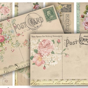 DIGITALE Vintage Rose Postkarten Digitale Collage Sheet Download - 269 - Digitales Papier - Sofortiger Download Ausdrucke