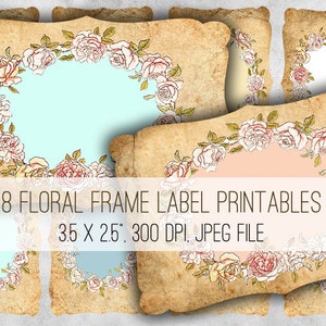 Floral Frame Labels: Printable Collage Sheet (Digital Download)