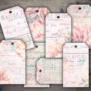 DIGITAL Shabby Chic Floral Ephemera Etiquetas Digital Collage Hoja Descargar - VBM1521