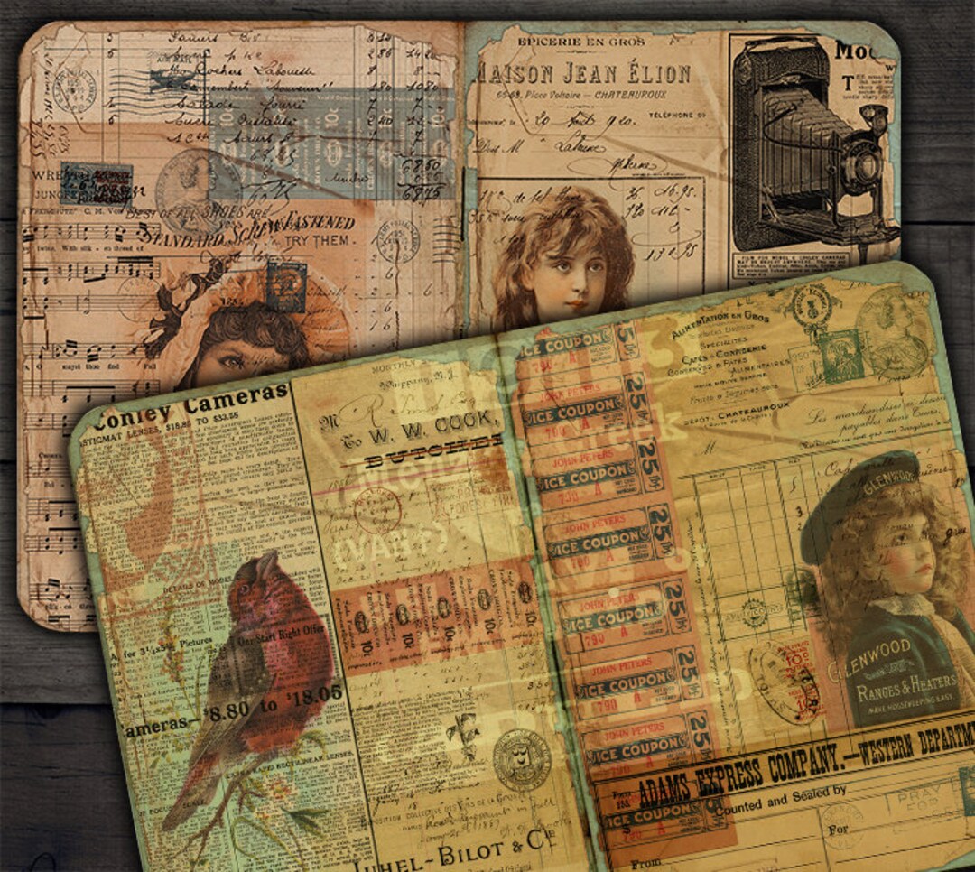 DIGITAL Printable Junk Journal Pages - Vintage Grunge Ephemera ...