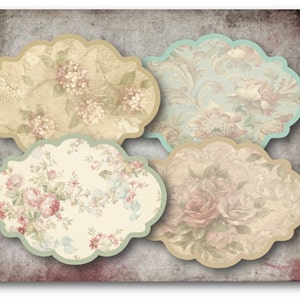 DIGITAL vintage Floral Labels Digital Collage Sheet Télécharger -338- Papier numérique - Instant Download Printables