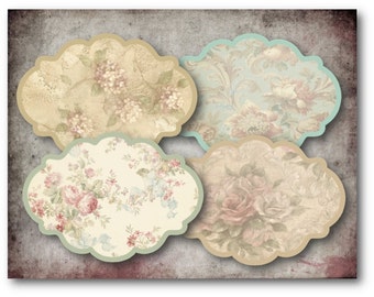 DIGITAL Vintage Floral Labels Digital Collage Sheet Download -338- Digital Paper - Instant Download Printables