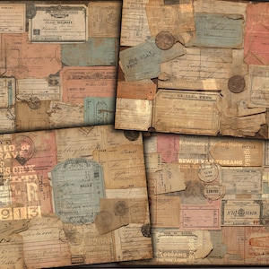Vintage reiszegels Ephemera, digitale postcollageblad, grunge post junk journal kit downloaden - VBM3245