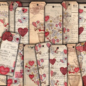 Tags numériques Saint-Valentin XL, papier éphémère Saint-Valentin vintage, étiquettes cadeaux amour imprimables, téléchargement numérique - VBM3283