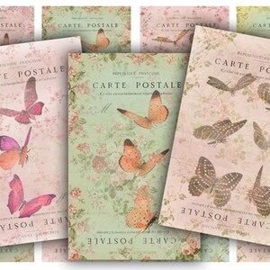 DIGITAL Butterfly Carte Postale Tags Digital Collage Sheet Download - 481 - Digital Paper - Instant Download Printables