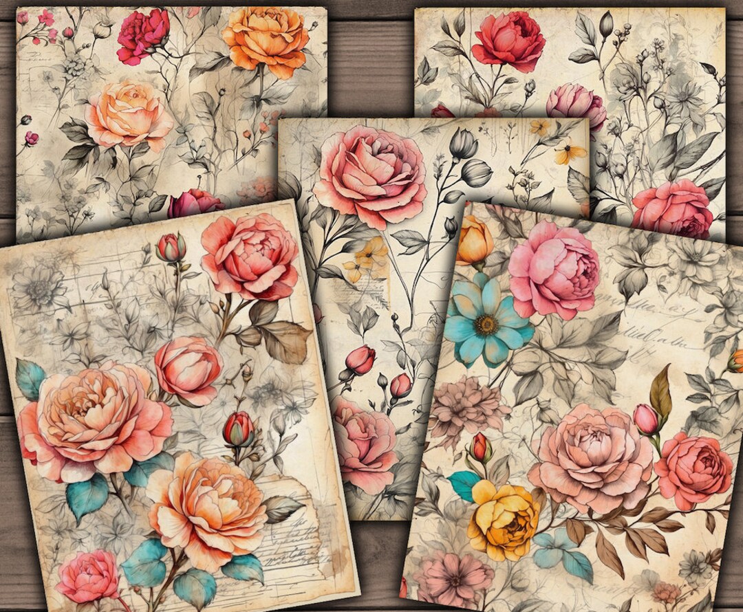 Vintage Floral Junk Journal Paper: Rose Ephemera Kit (digital Download ...