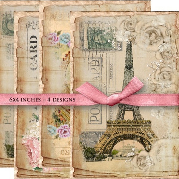 Paris Postcards - Digital Collage Sheet Download -840- Digital Paper - Instant Download Printables